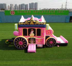 T5-672 Disney Pink Princess Wagon Trampoline et Slide Party Evénement