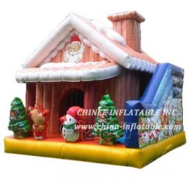T2-3472 Maison rebondissante avec toboggan dans la maison du Père Noël
