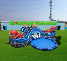 Pool2-729 Parc gonflable Dinosaur Jurassic avec toboggan et piscine