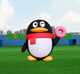 S4-627 Gonflable dessin animé personnalisé animal pingouin tenant beignet
